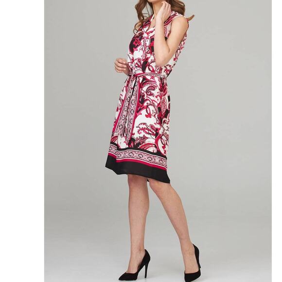 Joseph Ribkoff Scarf Print Paisley Dress Size 10 Fuschia White Black Belted - Picture 1 of 12